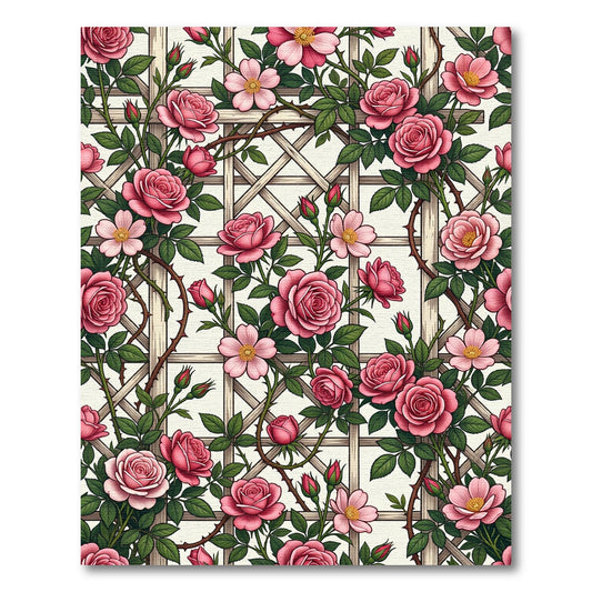 Romantic Pink Rose Trellis Floral Rug