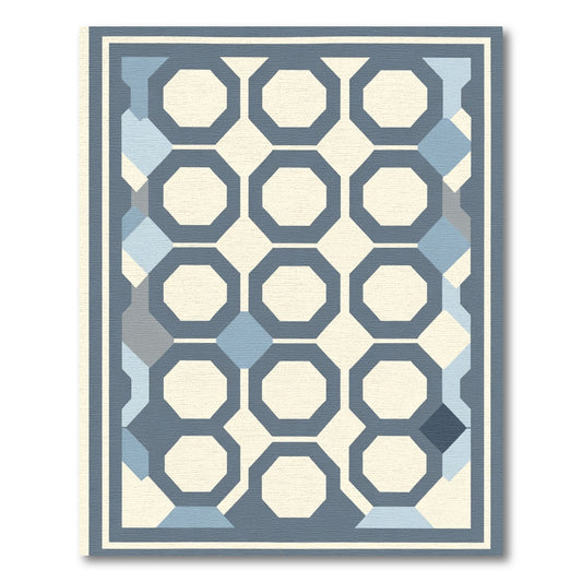 Geometric Octagon Motif Blue Cream Rug