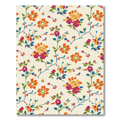 Vibrant Floral Vines Cream Background Rug