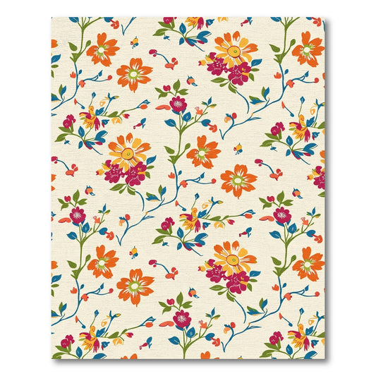 Vibrant Floral Vines Cream Background Rug