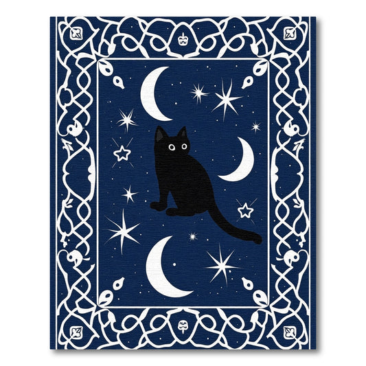 Midnight Black Cat Cosmic Celestial Rug