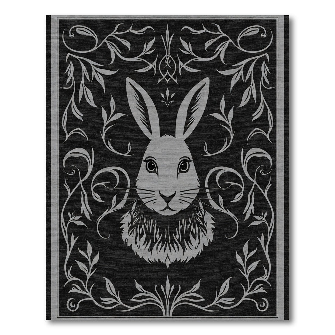 Elegant Gray Bunny Floral Frame Rug