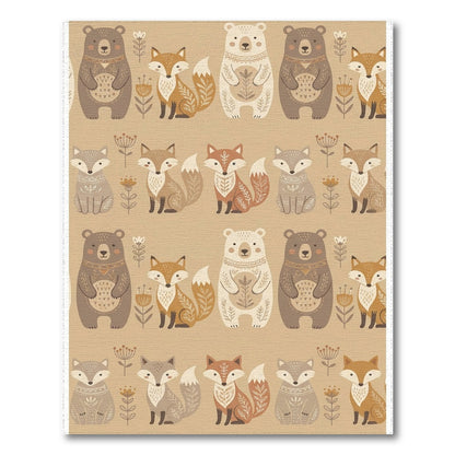 Earthy Bear Fox Floral Whimsical Rug