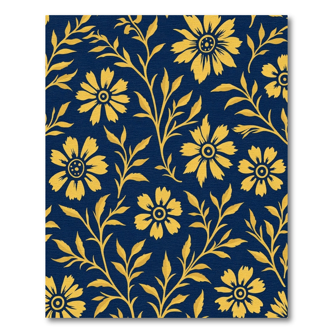 Golden Floral Branches Navy Blue Rug