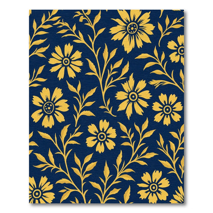Golden Floral Branches Navy Blue Rug
