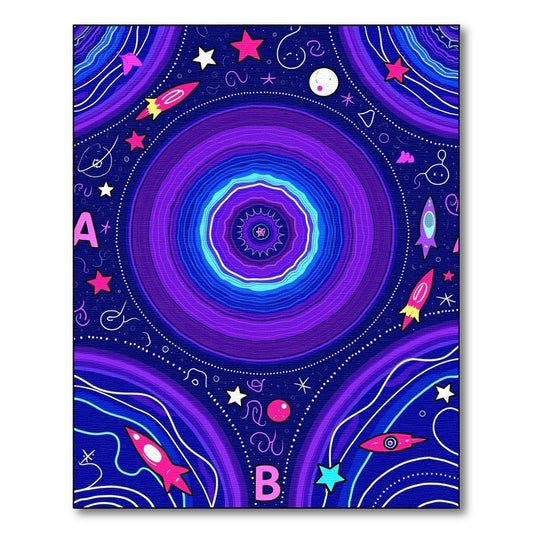 Cosmic Purple Starry Rocket Swirl Rug