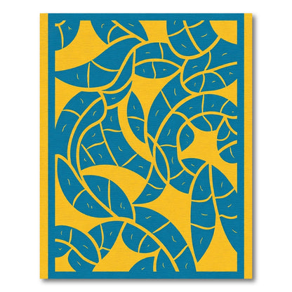 Vibrant Teal Leafy Vines Yellow Rug