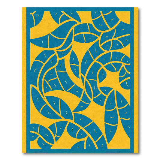 Vibrant Teal Leafy Vines Yellow Rug