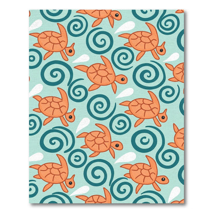 Orange Turtles Swirling Ocean Waves Rug