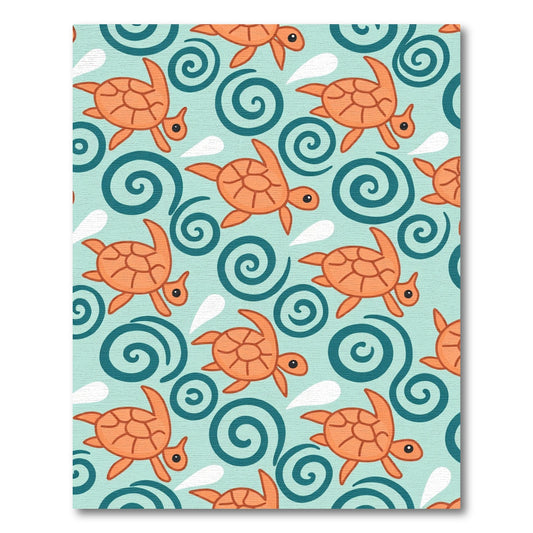 Orange Turtles Swirling Ocean Waves Rug