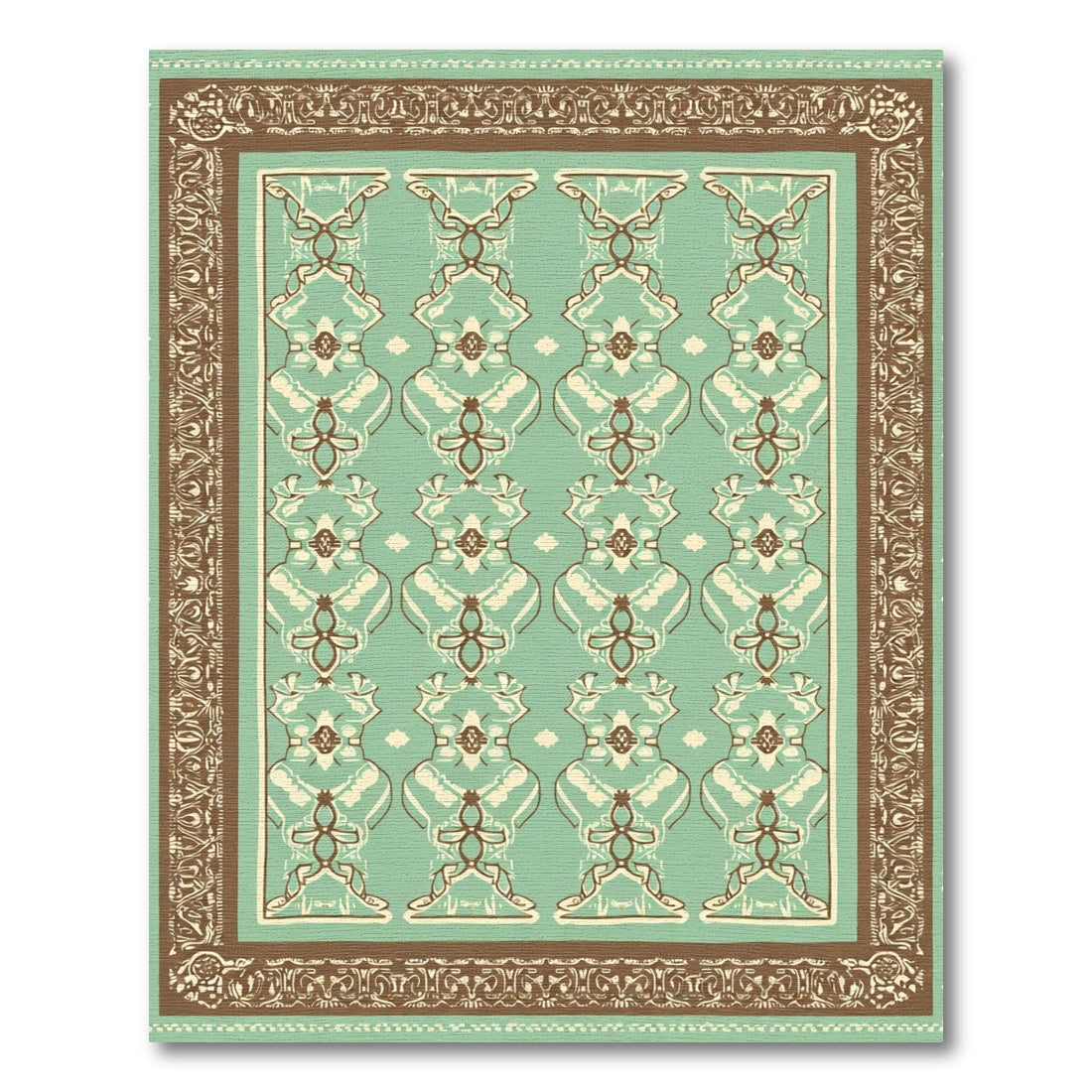 Vintage Mint And Brown Ornamental Rug