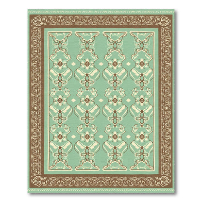 Vintage Mint And Brown Ornamental Rug
