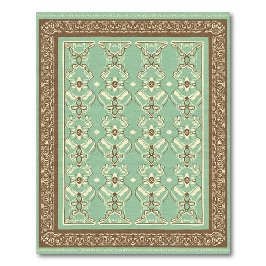 Vintage Mint And Brown Ornamental Rug