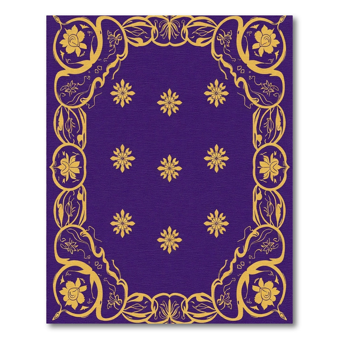 Royal Purple Golden Floral Scroll Rug