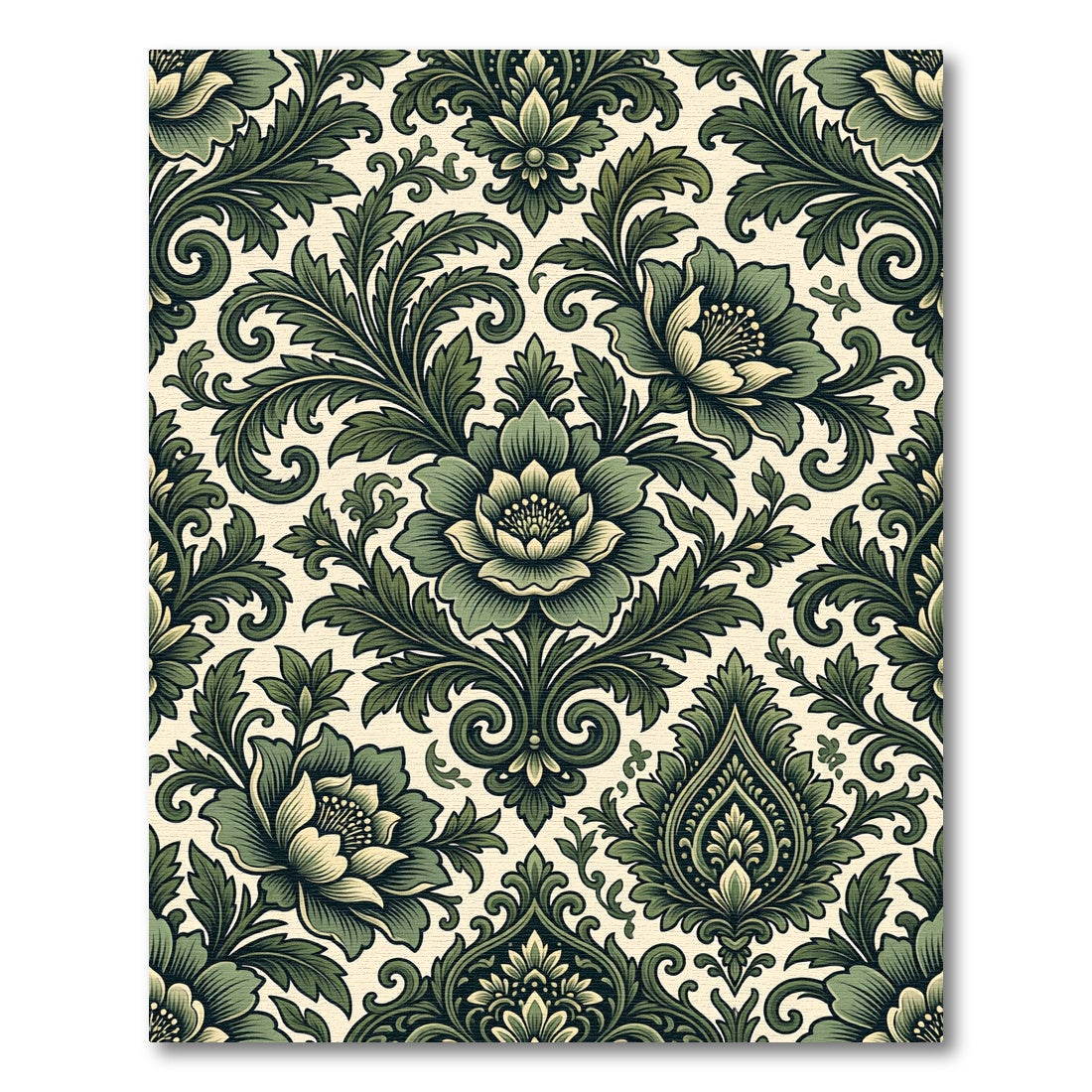 Elegant Forest Green Damask Floral Rug