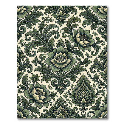 Elegant Forest Green Damask Floral Rug