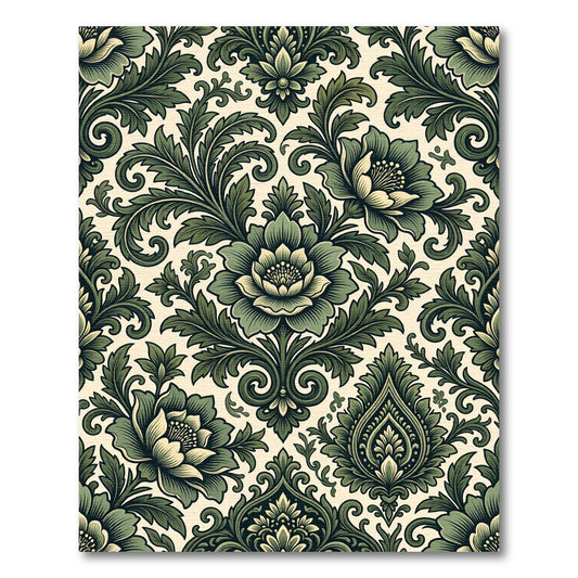 Elegant Forest Green Damask Floral Rug