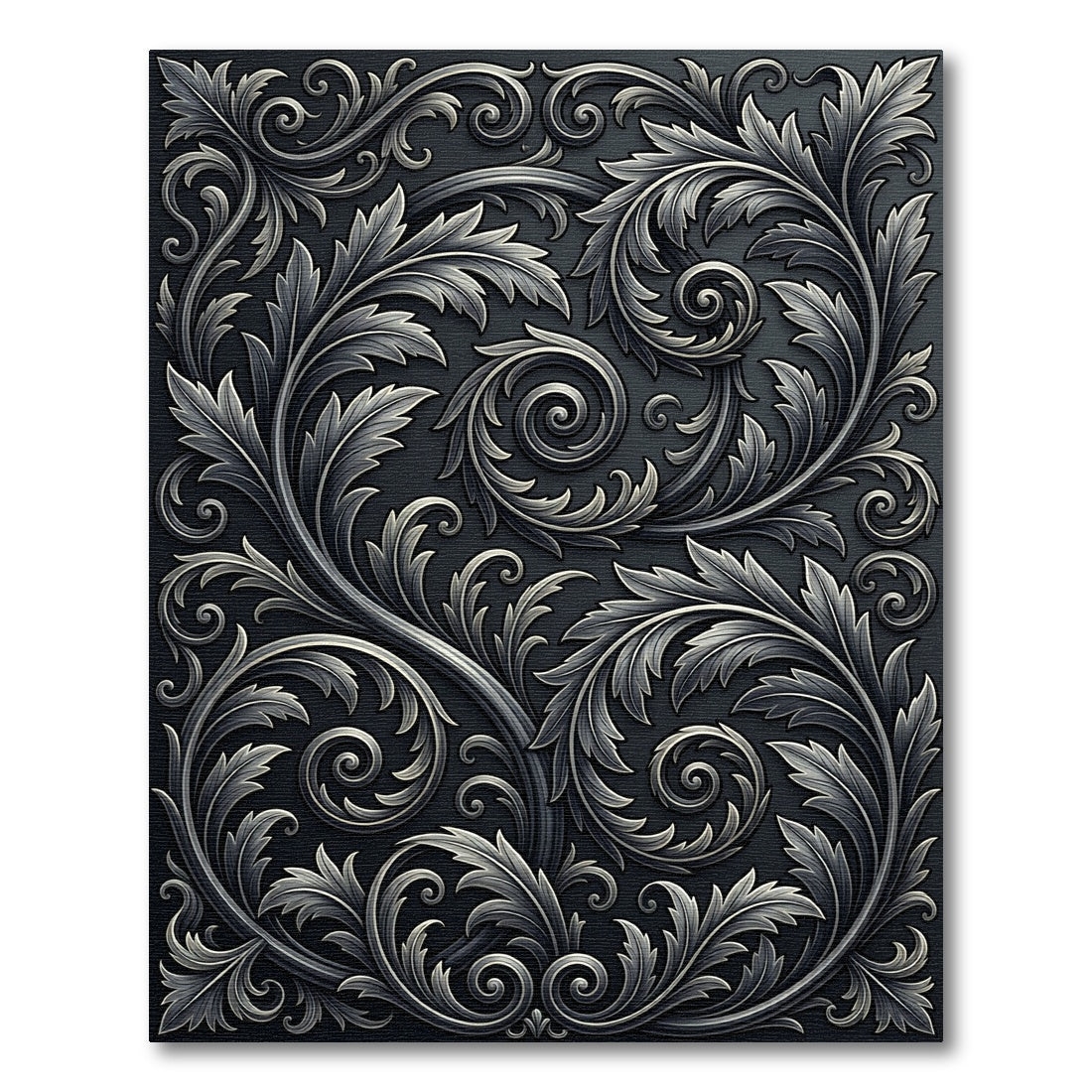 Ornate Dark Silver Acanthus Scroll Rug