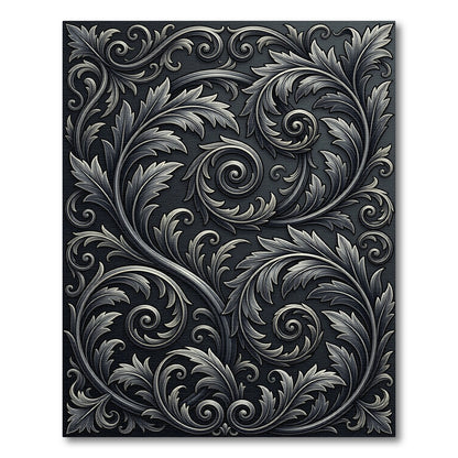 Ornate Dark Silver Acanthus Scroll Rug