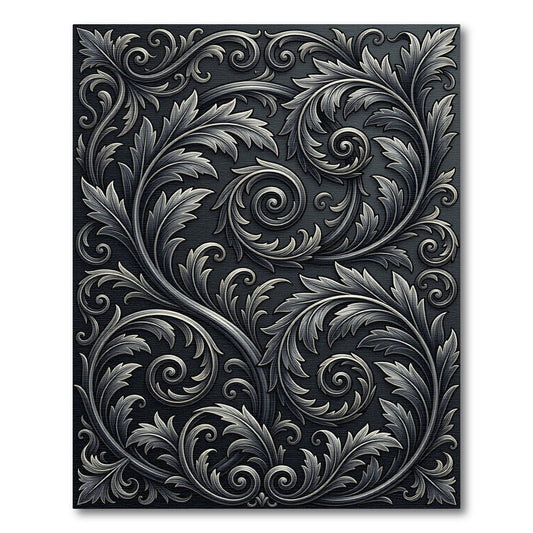 Ornate Dark Silver Acanthus Scroll Rug