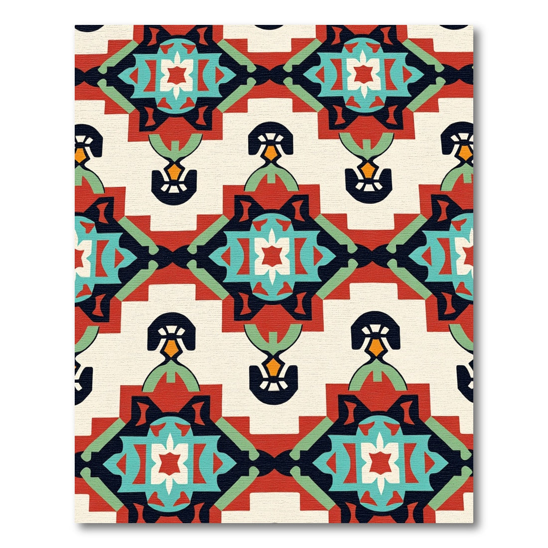 Bold Red Teal Geometric Medallion Rug