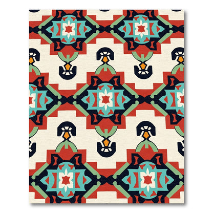 Bold Red Teal Geometric Medallion Rug