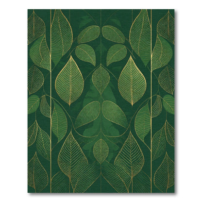 Emerald Gold Leaf Botanical Arrangement Rug