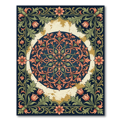 Elegant Navy Floral Mandala Foliage Rug