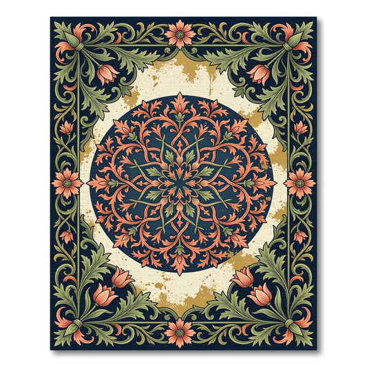 Elegant Navy Floral Mandala Foliage Rug