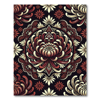 Crimson Gold Floral Mandala Intricate Rug