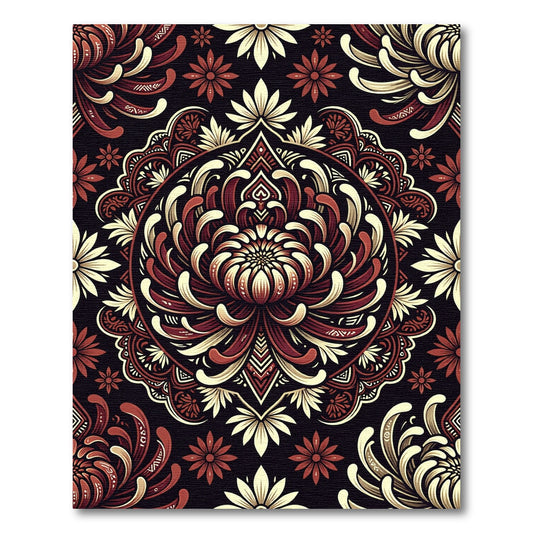 Crimson Gold Floral Mandala Intricate Rug