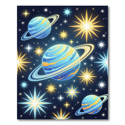 Cosmic Blue Ringed Planets Stars Rug