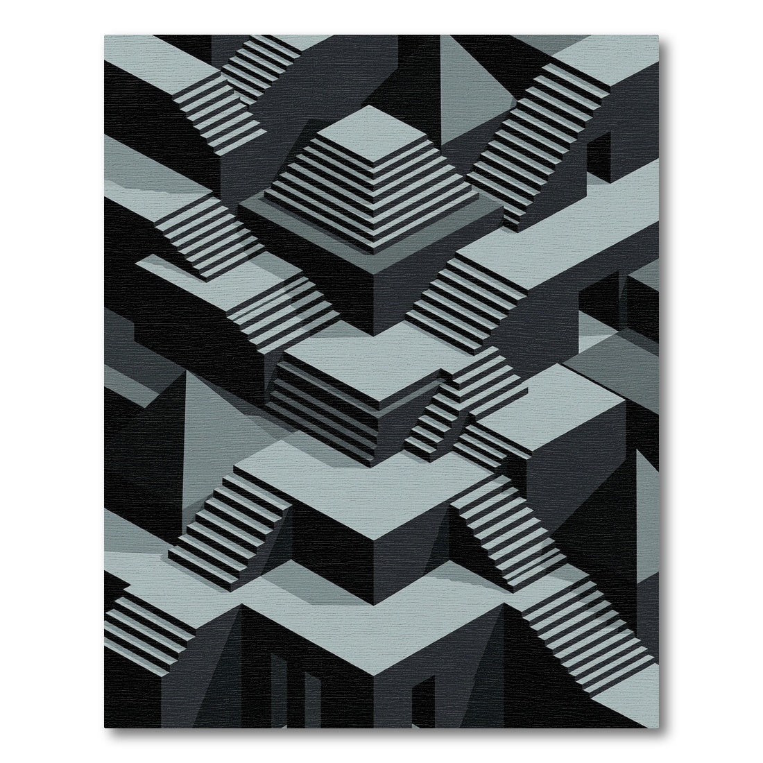 Grey Isometric Geometric Staircase Architecture Matrix Rug
