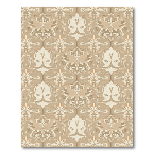 Earthy Neutral Vintage Damask Swirl Rug