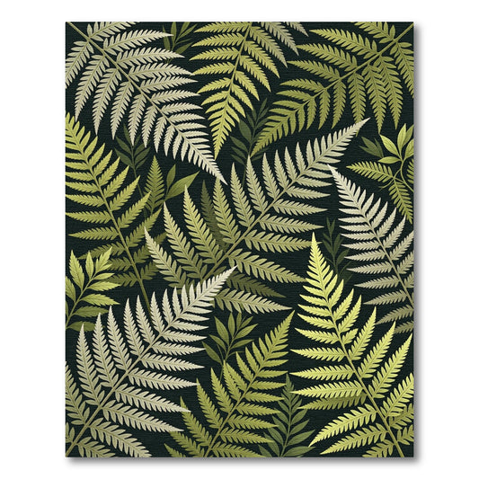 Forest Green Fern Leaf Arrangement Rug