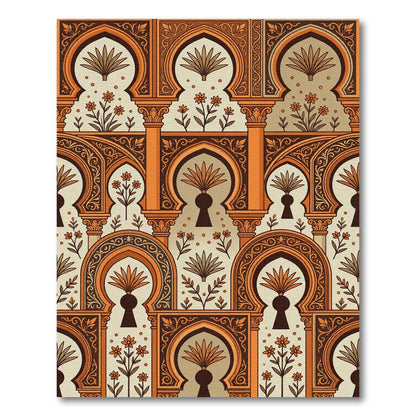 Orange Arched Archway Floral Pattern Rug