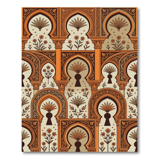 Orange Arched Archway Floral Pattern Rug