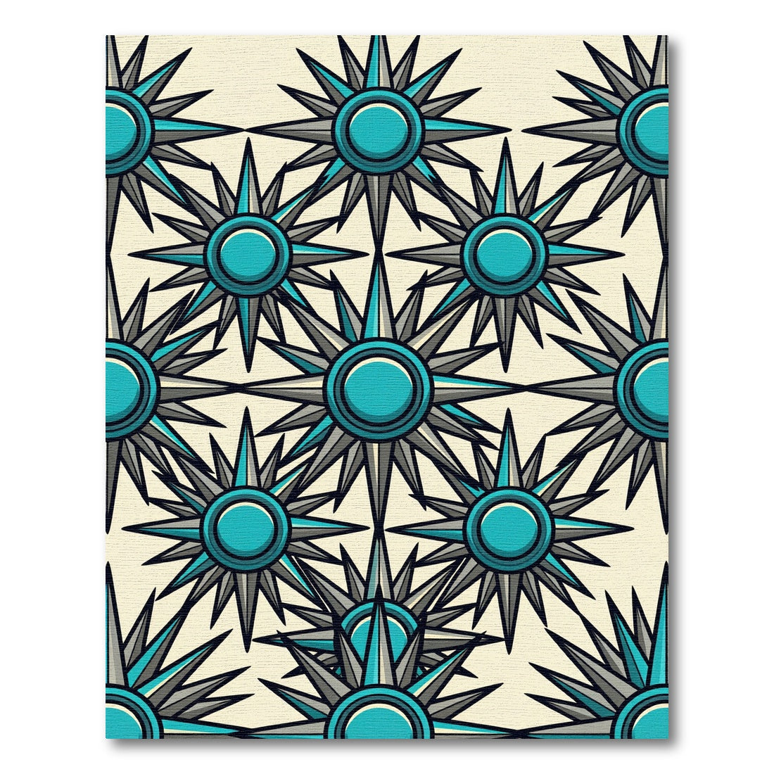 Geometric Teal Starburst Celestial Medallion Rug