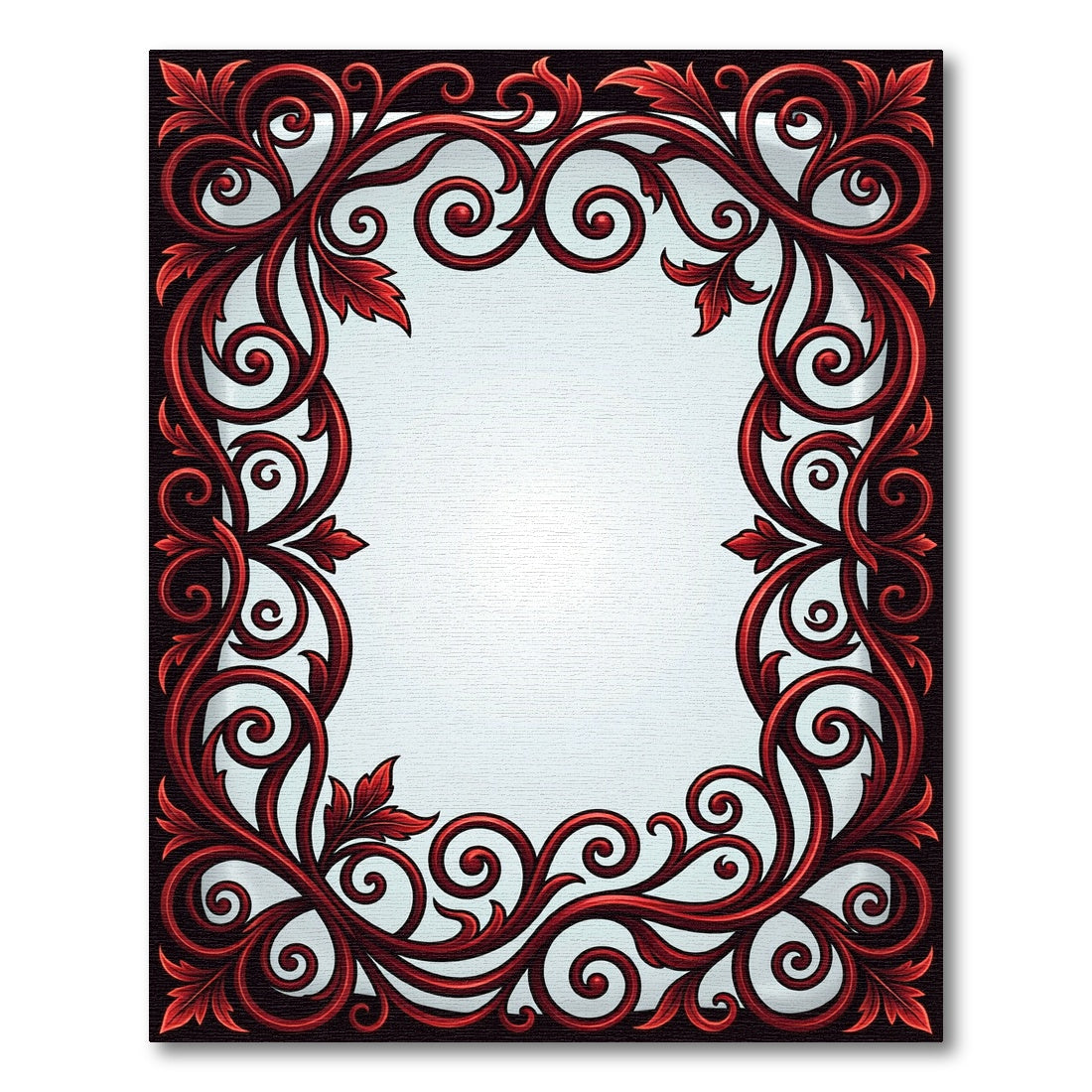 Deep Red Victorian Scroll Border Rug