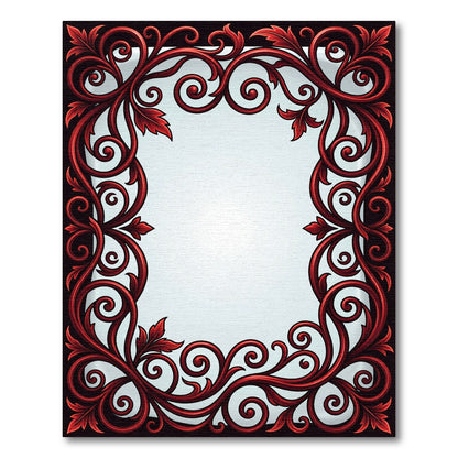 Deep Red Victorian Scroll Border Rug