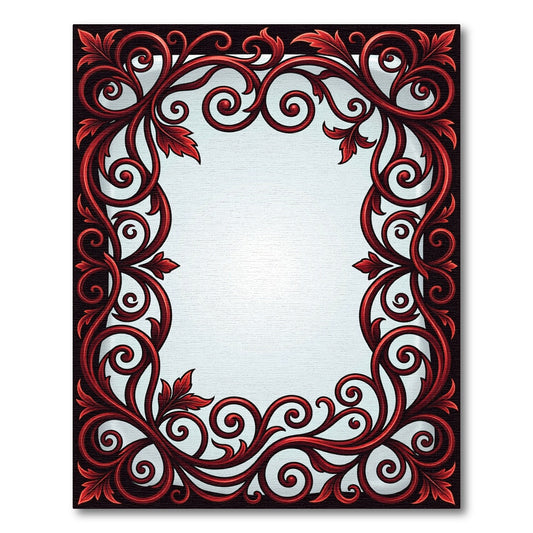 Deep Red Victorian Scroll Border Rug