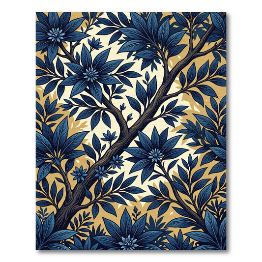 Deep Blue Floral Tree Branch Rug