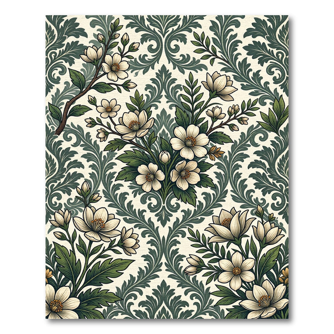 Sage Floral Damask Botanical Art Rug