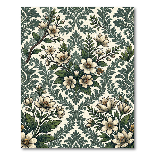 Sage Floral Damask Botanical Art Rug