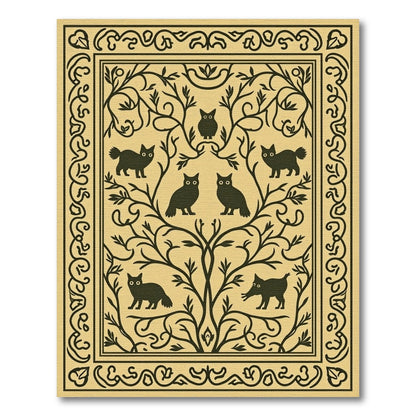Black Woodland Animals Tree Border Rug