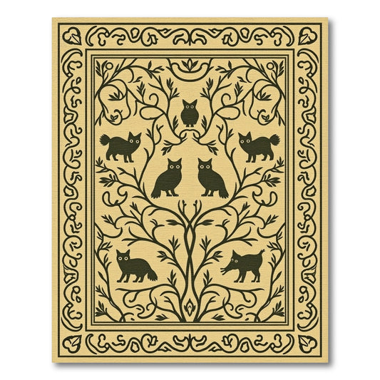 Black Woodland Animals Tree Border Rug