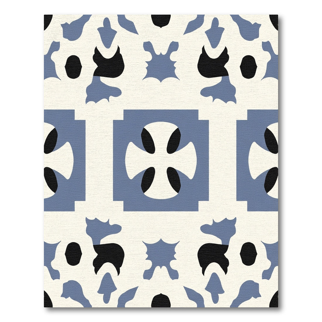 Cream Blue Abstract Quatrefoil Scroll Rug