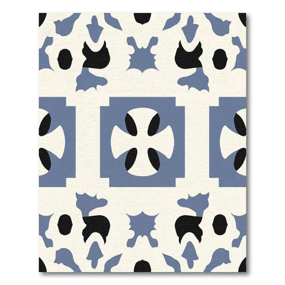 Cream Blue Abstract Quatrefoil Scroll Rug