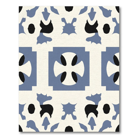 Cream Blue Abstract Quatrefoil Scroll Rug