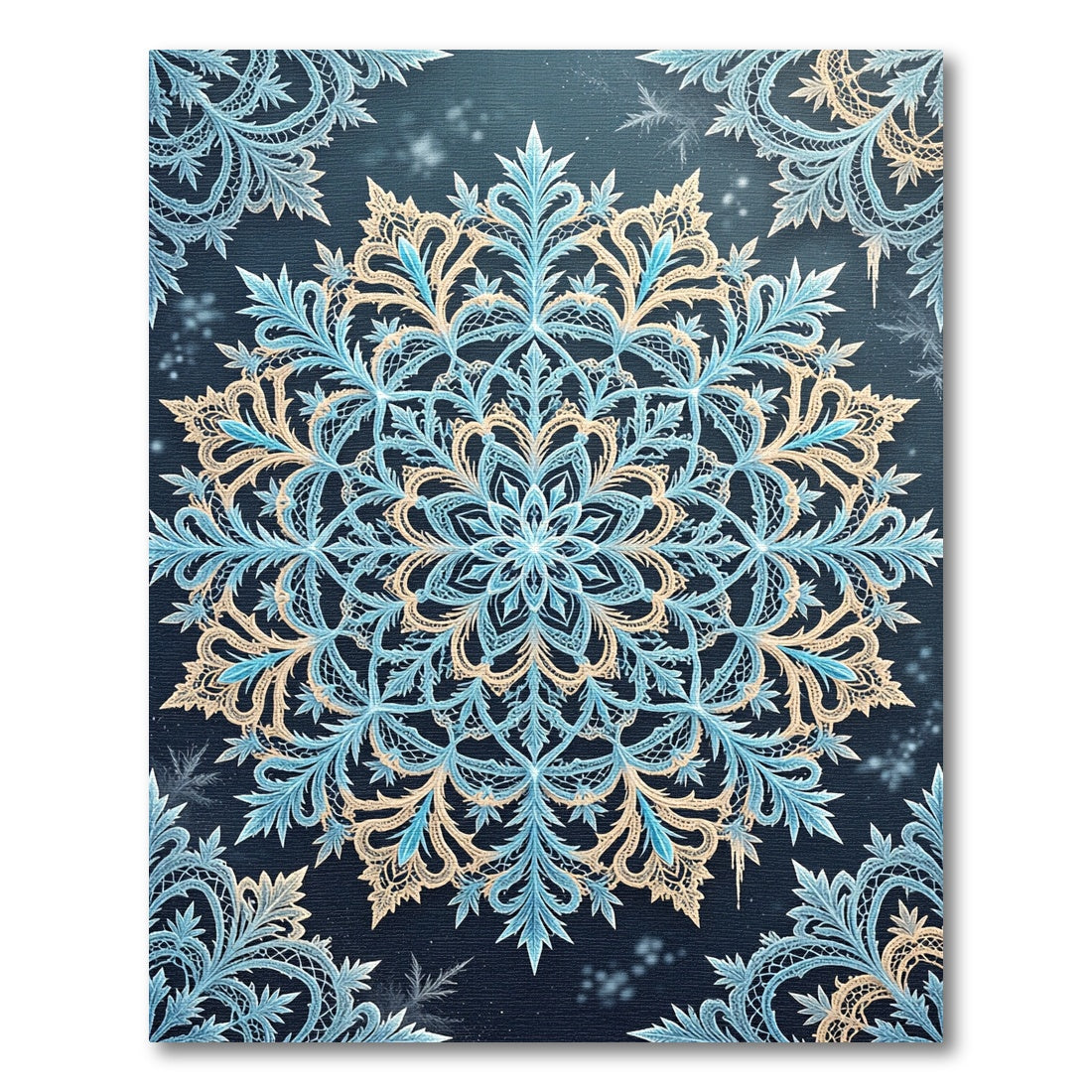 Ornate Ice Blue Snowflake Medallion Rug